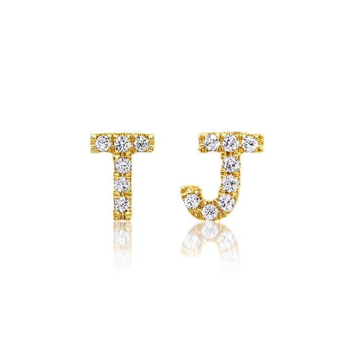 14ct. gold diamond set letter stud earrings