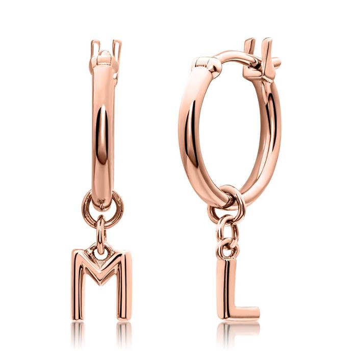 14ct. rose gold hoop earrings with letters, symbols
