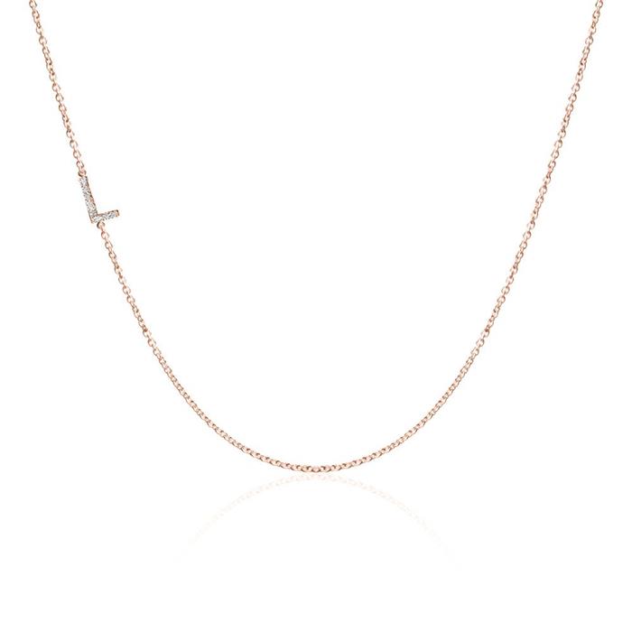 Ladies necklace letter in 14K rose gold with diamonds