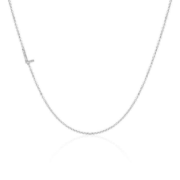 Letter necklace in 14K white gold with diamonds