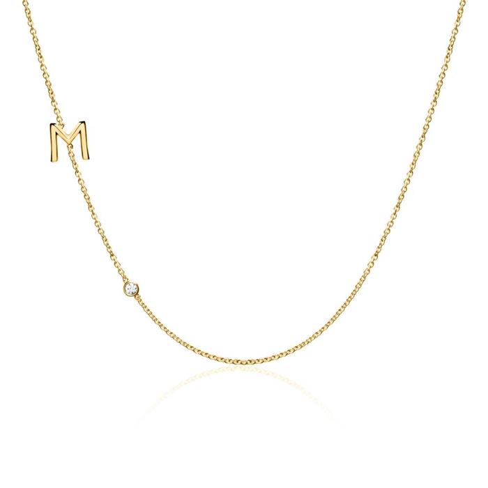 Necklace Letter In 14K Gold With Diamond