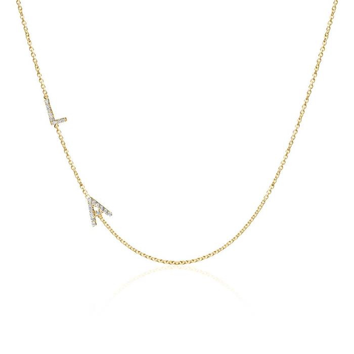 14k gouden letter ketting met Diamanten