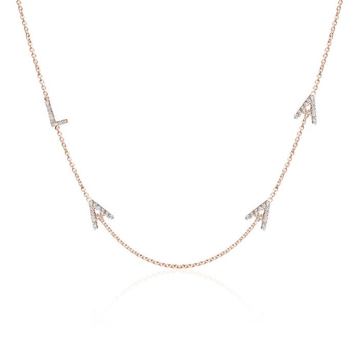 14k roségouden letter ketting met Diamanten