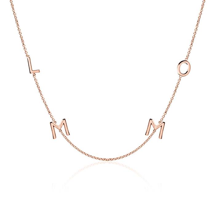 Ladies necklace in 14K rose gold with four letters