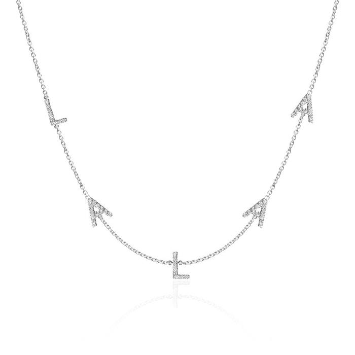 Ladies necklace letters in 14K white gold with diamonds