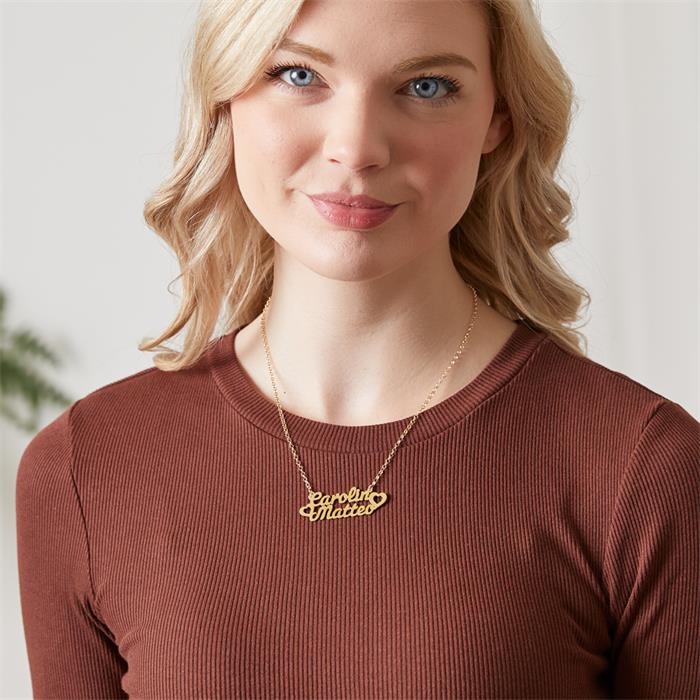 Double 14K gold naME necklace with hearts