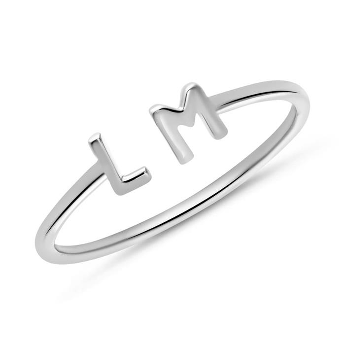 Ladies ring in 14ct. white gold with letters, symbols
