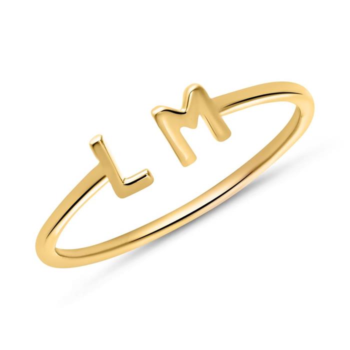 14 karaat gouden ring met twee kiesbare letters, symbolen