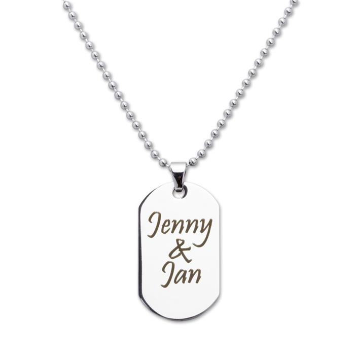 Dog-tag pendant incl ball chain stainless steel