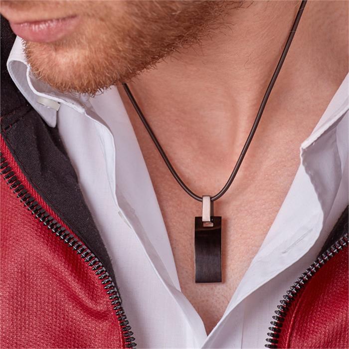 Stainless steel pendant laser engraving & rubber necklace