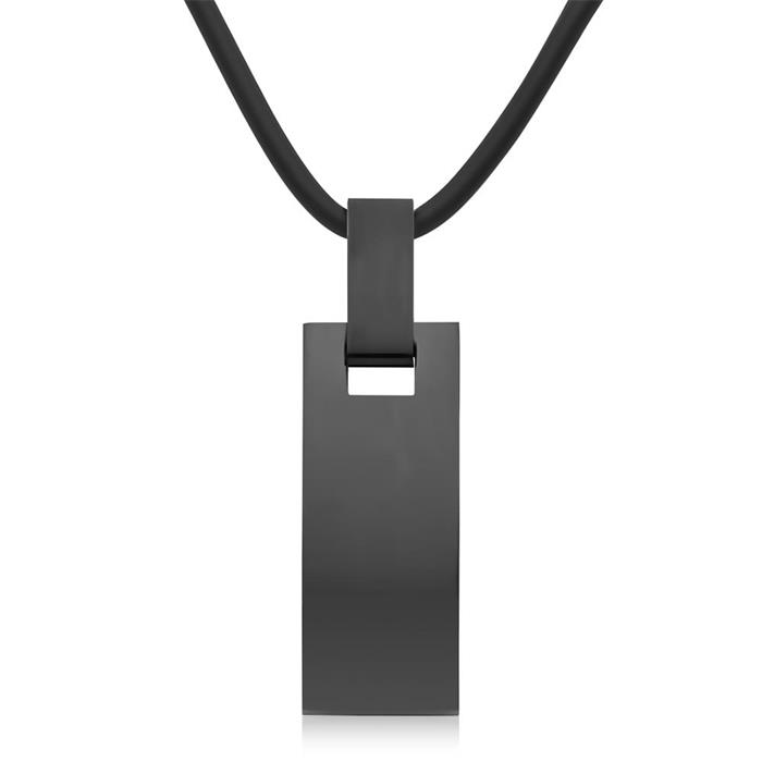 Black stainless steel pendant incl rubber chain