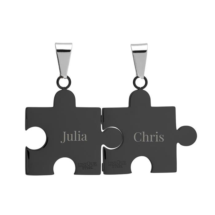 Stainless steel chains with partner pendants polished black