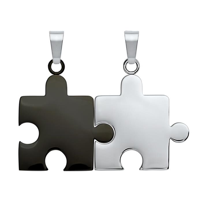 Colgante acero inoxidable pieza puzzle negro-plata