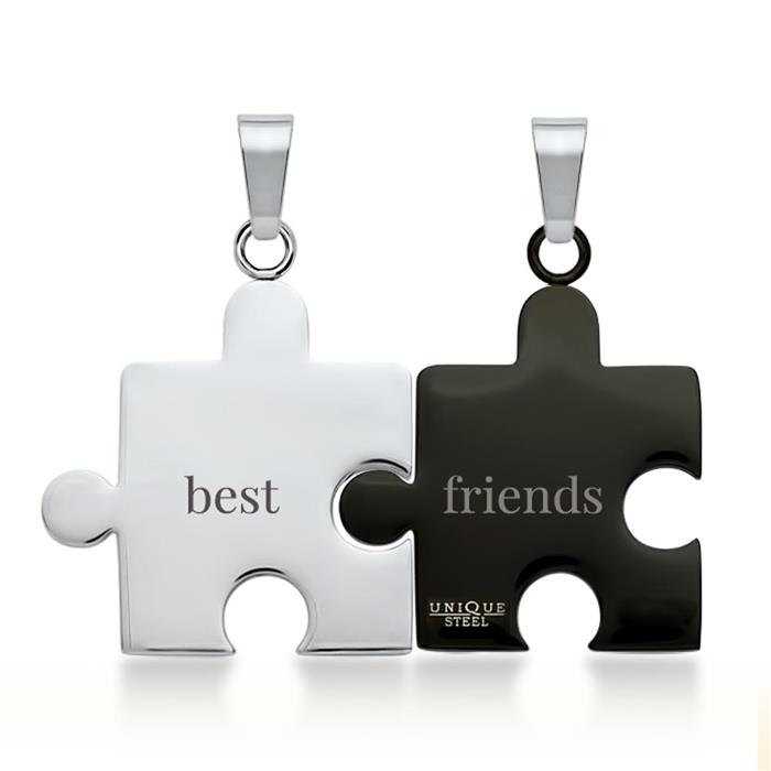 Pendant stainless steel puzzle piece black-silver