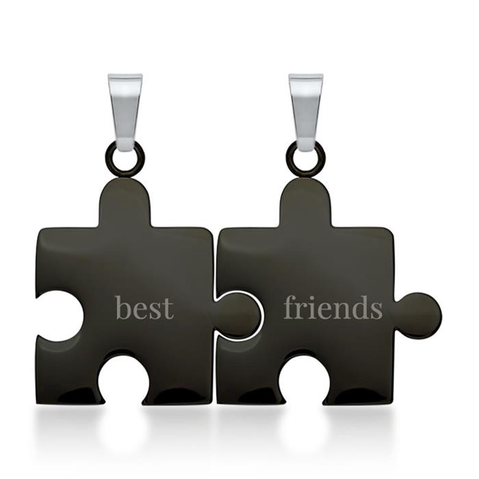 Pendant stainless steel puzzle piece black-black