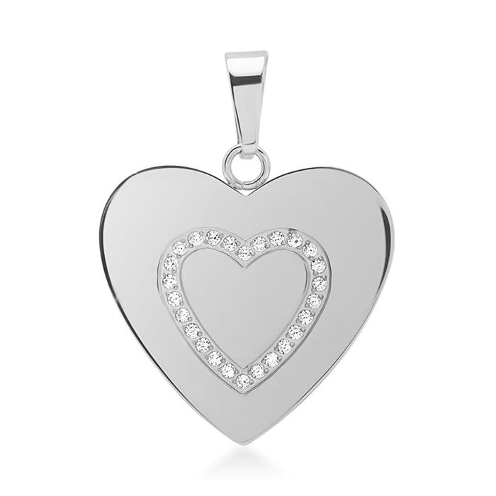 Stainless steel heart pendant polished with 26 stones
