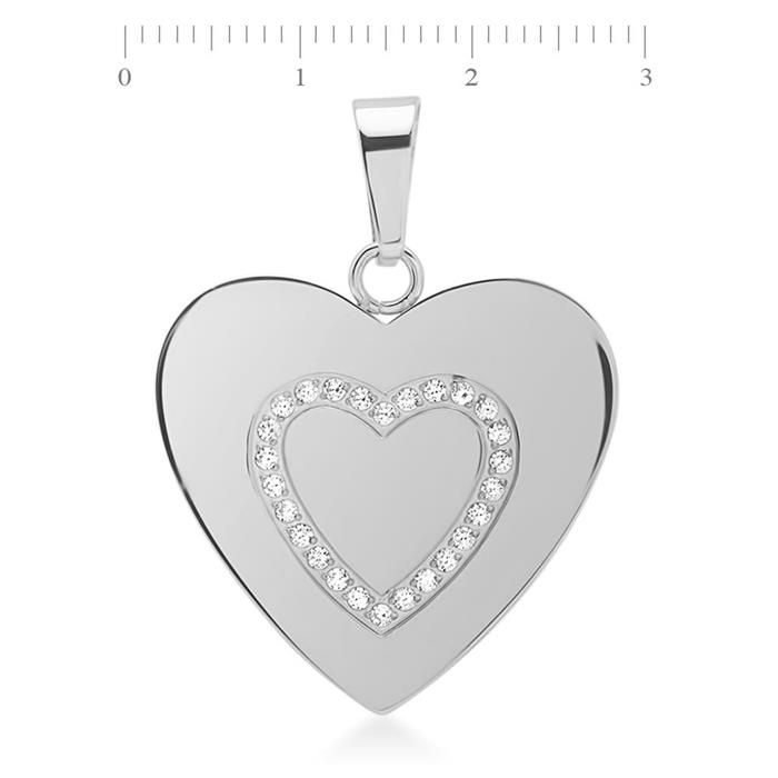 Stainless steel heart pendant polished with 26 stones