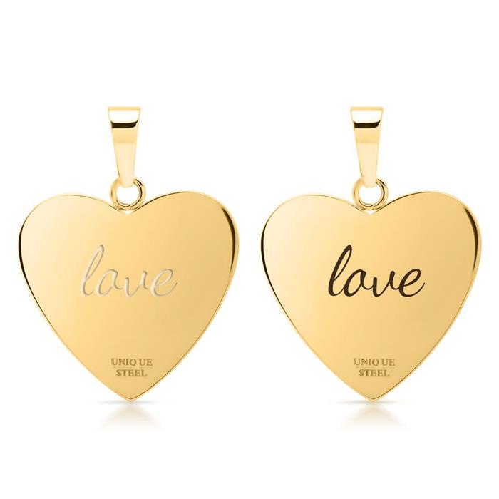 Heart pendant stainless steel gold plated with 26 jewels