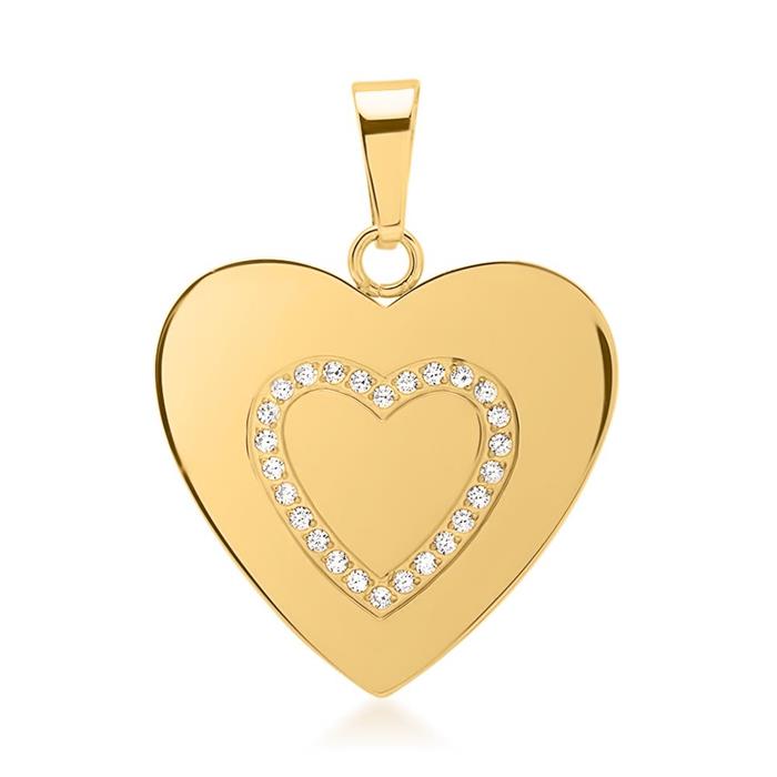 Heart pendant stainless steel gold plated with 26 jewels
