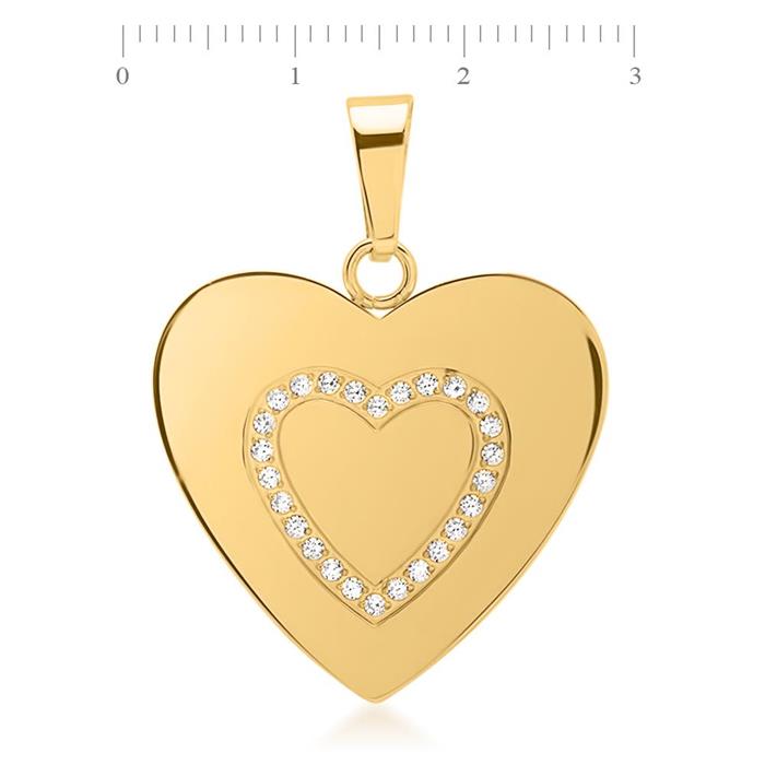Heart pendant stainless steel gold plated with 26 jewels