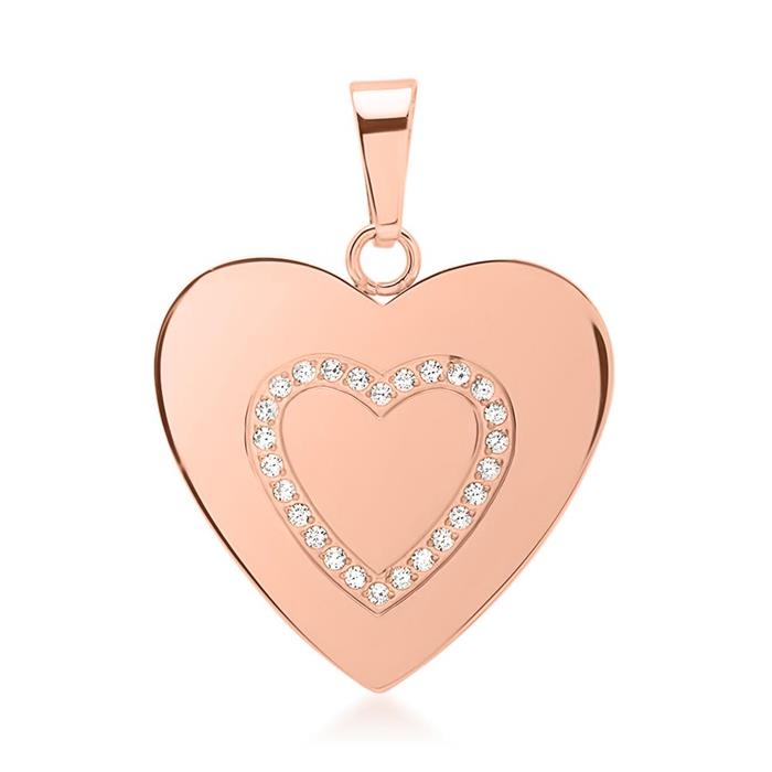 Stainless steel heart pendant rose 26 zirconia stones