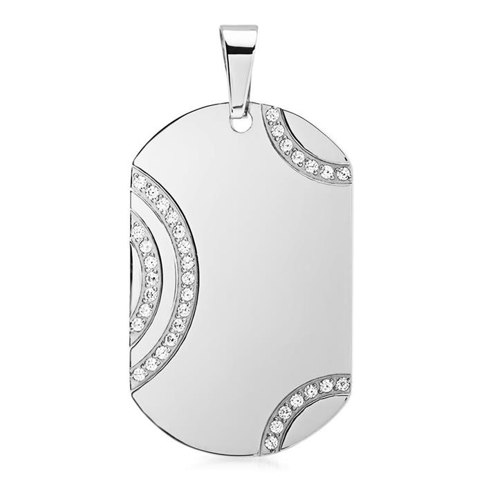 Stainless steel dog tag polished with white stones