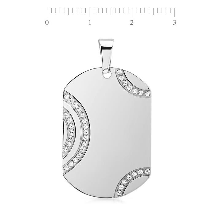Stainless Steel Dog Tag Polished With White Stones