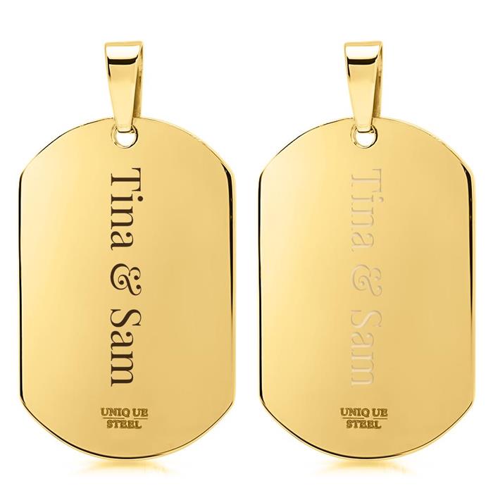 Gold plated stainless steel necklace with dog tag pendant