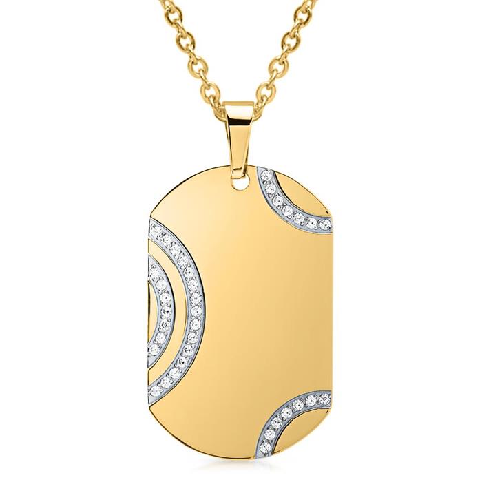Dog tag stainless steel gold plated with zirconia stones