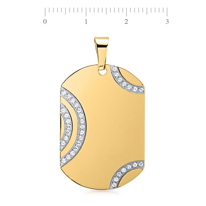 Dog Tag Stainless Steel Gold Plated With Zirconia Stones