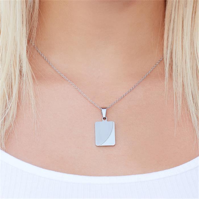 Necklace with pendant partially polished stainless steel