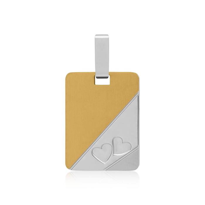 Bicolor Stainless Steel Pendant Hearts Partially Polished