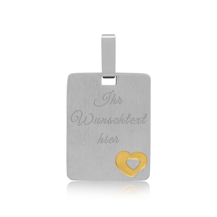 Engravable heart pendant stainless steel bicolor