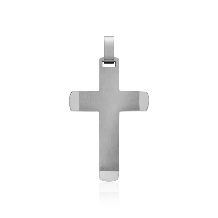 Partially polished cross pendant engravable stainless steel