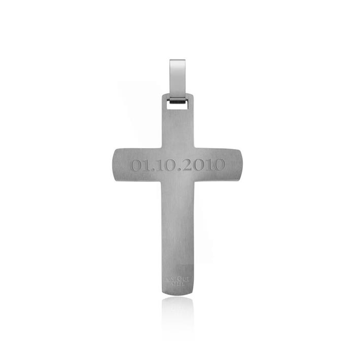 Partially polished cross pendant engravable stainless steel