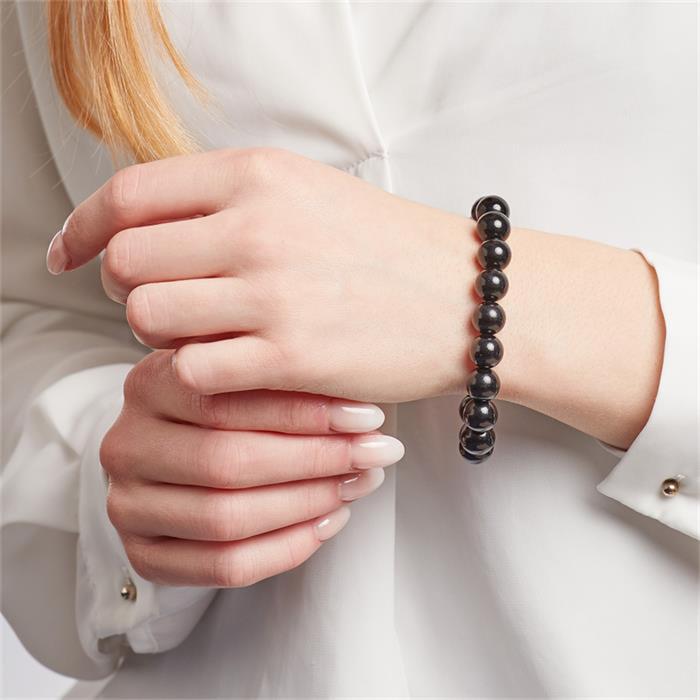 Black bracelet polished agate beads