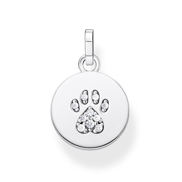 Coin pendant cat paw in 925 silver zirconia