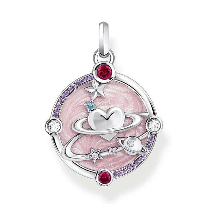 Ladies' chain pendant heart planet in 925 silver