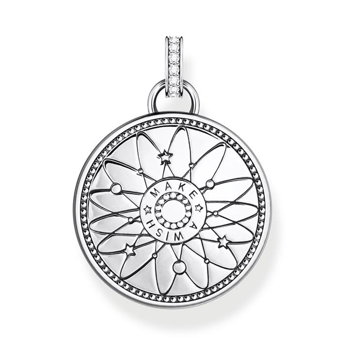 Wheel of fortune pendant in sterling silver, zirconia