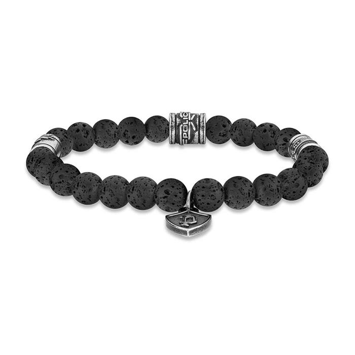 Pulsera talism&#xE1;n para hombre en piedra de lava, acero inoxidable