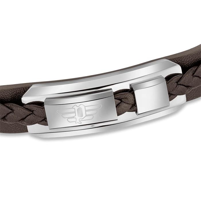 Valorious Engraving Bracelet In Leather And Stainless Steel, Brown