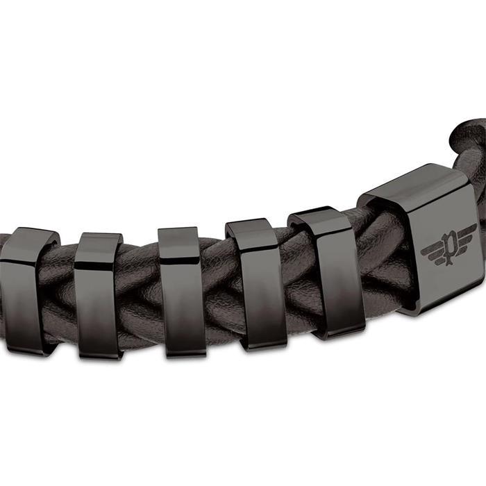 Leather Bracelet Gear, Stainless Steel, Ip Black, Engravable