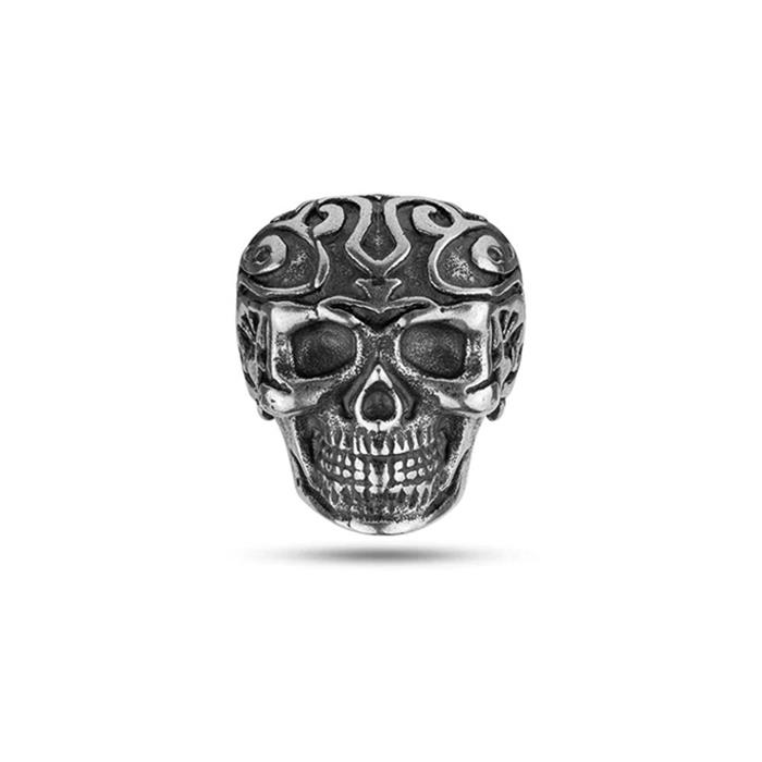 Men's ring tribal edge in stainless steel with skull and crossbones