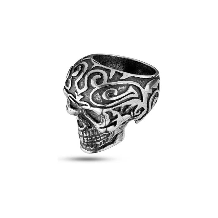 Men's ring tribal edge in stainless steel with skull and crossbones