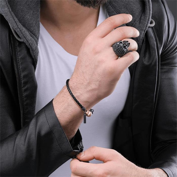 Eager skull ring for men in stainless steel, IP Gun