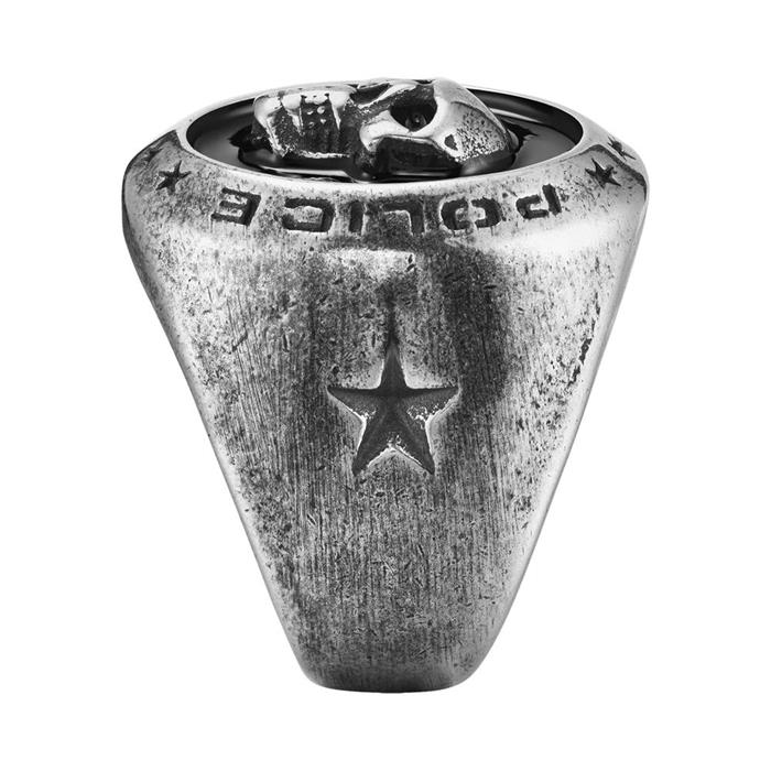 Men's vertex ring in stainless steel with skull, onyx
