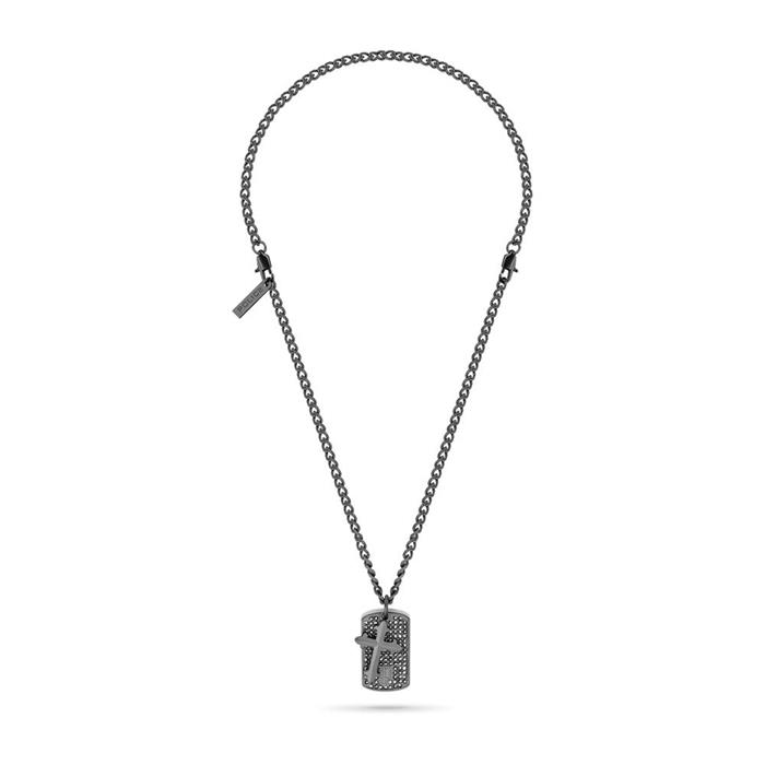 Vigor Dog Tag Engraving Chain In Stainless Steel, Cross, Ip Gun