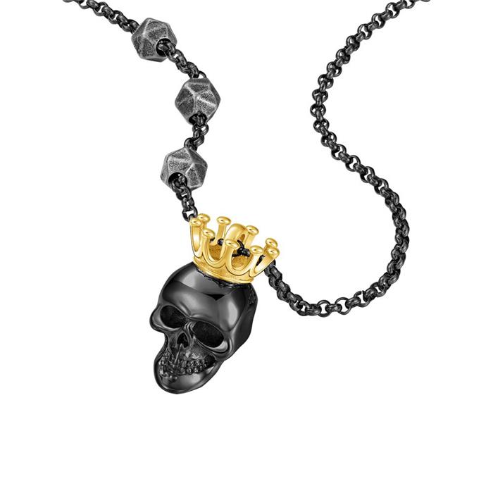 Iconic necklace with skull in stainless steel, IP black