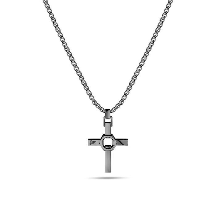 Crossed Out Men's Chain Necklace In Stainless Steel With Cross