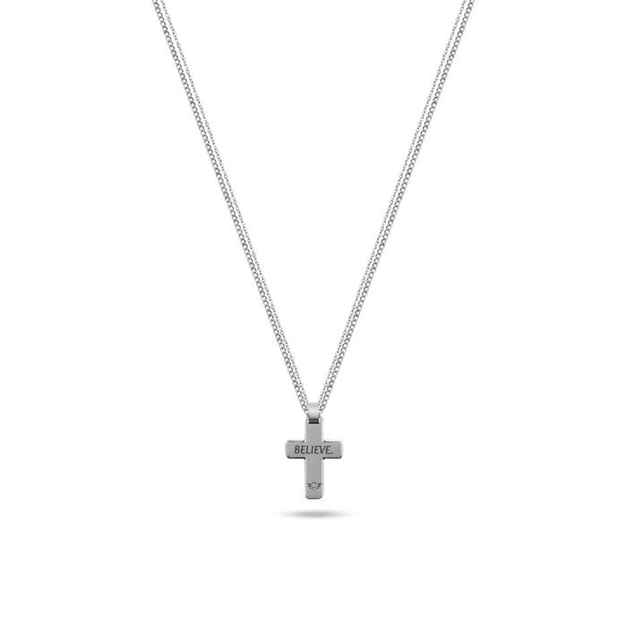 Crest Engravable Cross Necklace In Stainless Steel For Men